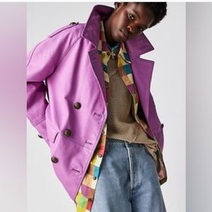 Free People Top Notch Leather Pea Coat Pinky Purple